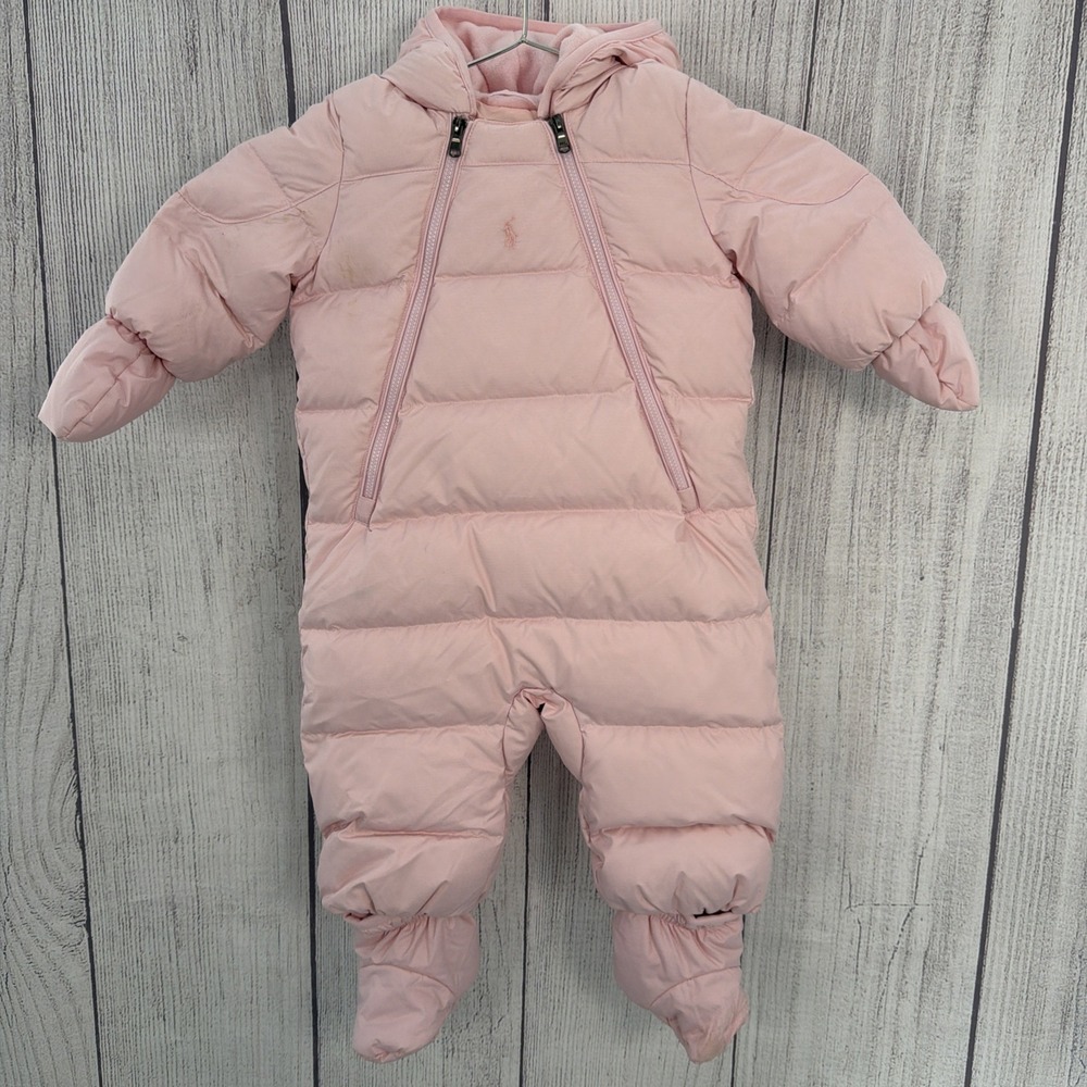 Ralph Lauren Baby Bunting 6M Soft Pink Girls Puffer Down Jumpsuit Snowsuit